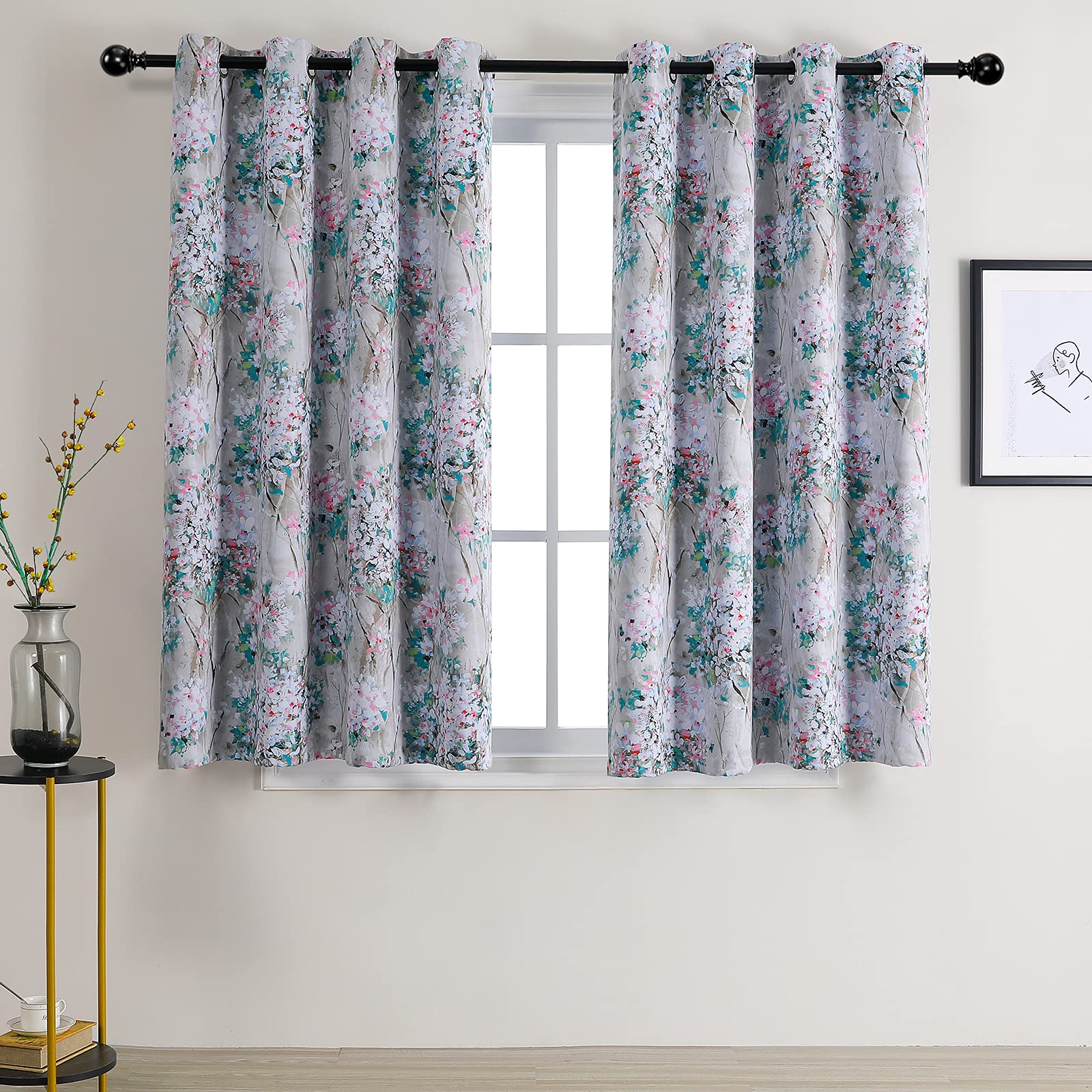 Amazon｜MYSKY HOME 花柄遮光カーテン 長さ72インチ ピンクとブルーの